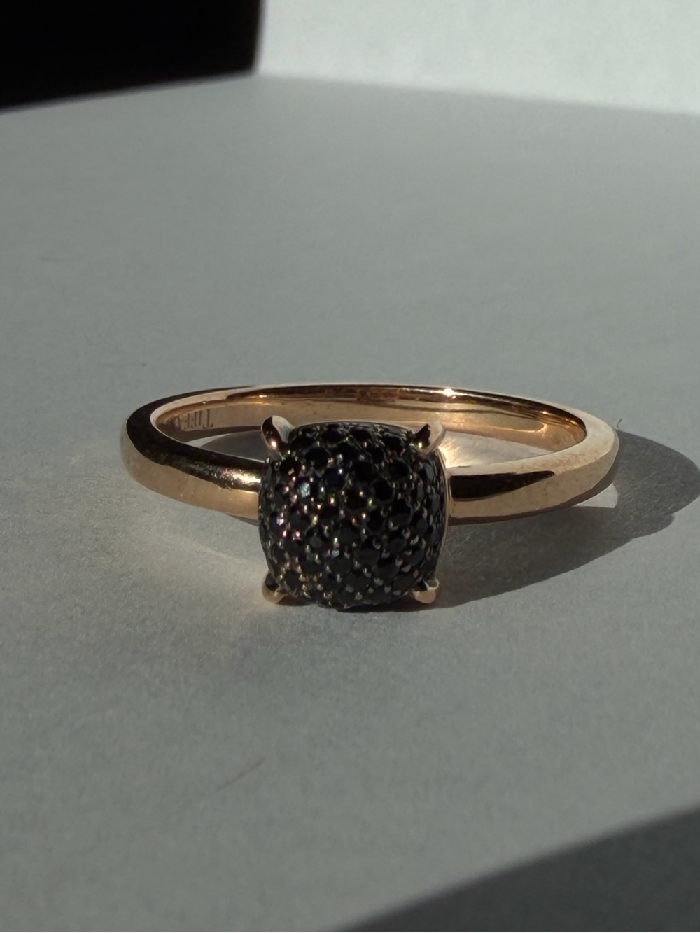 Tiffany & Co. Paloma Picasso 18k Rose Gold Black Cushion Diamond Ring Sz 8